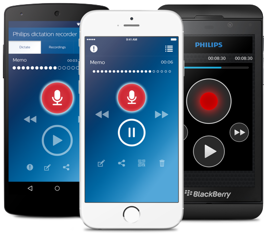 Foto: Smartphone mit Philips Diktier-Recorder-App